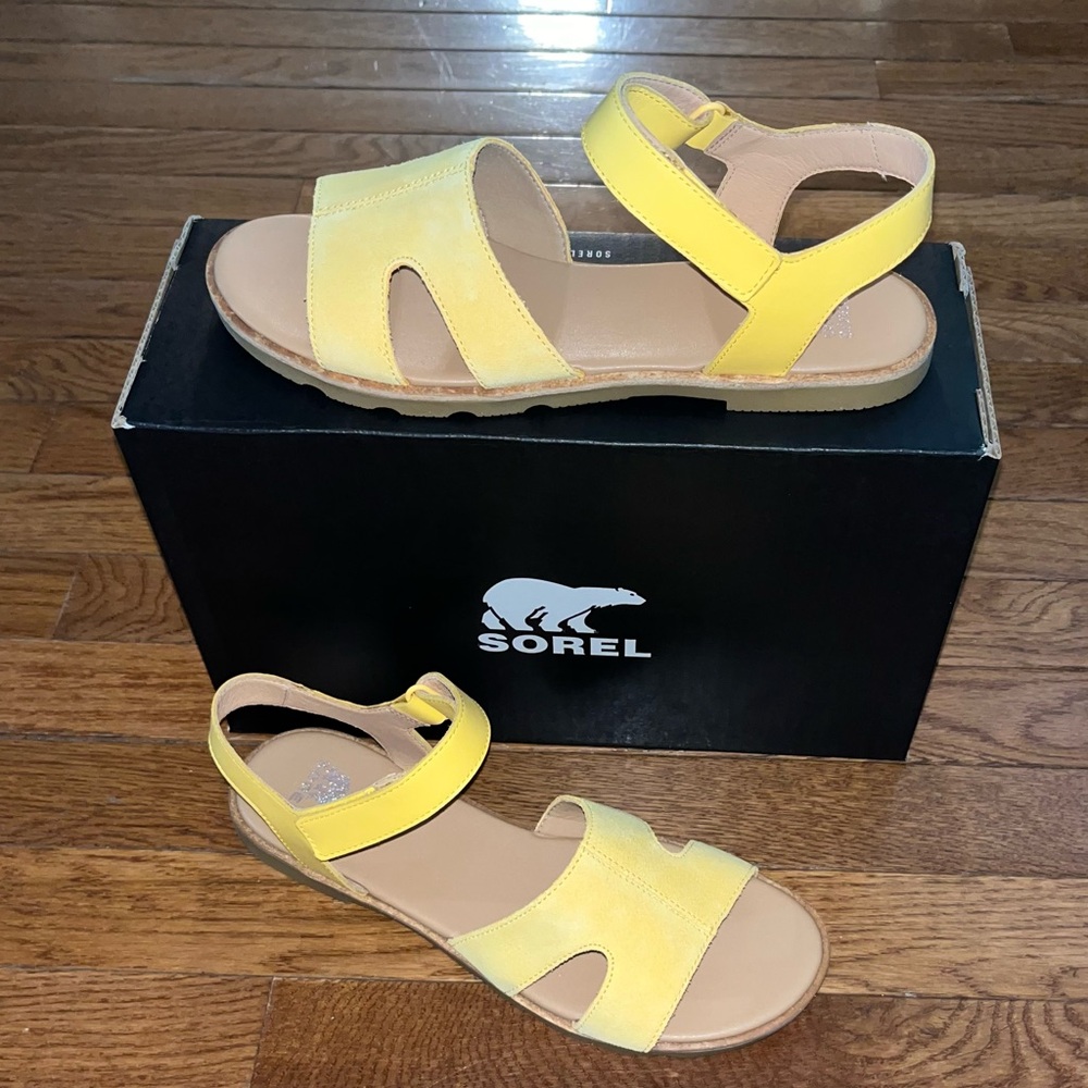 Sorel Ella III Ankle Strap Leather Sandals Yellow Ray / Gum 16 Women’s Size 10